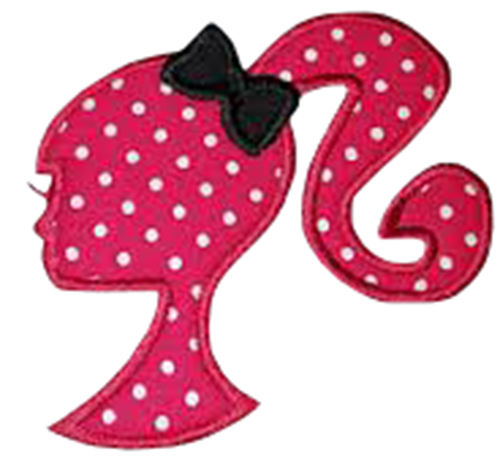 Barbie Head Pink and White Polka Dot Black Bow 11cm